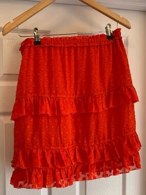 Tory Burch Ruffle Tiered Rustic Orange Ruffled Mini Skirt Size XS